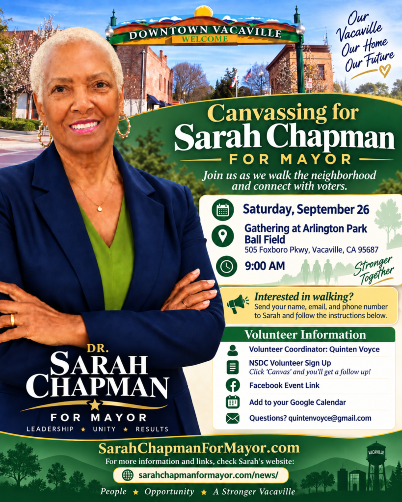Sarah Chapman for Mayor, Canvassing date, Sept 26 2026